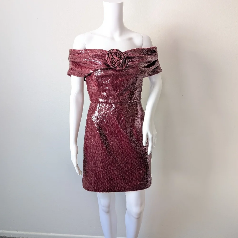 Rebecca Vallance X Nicky Hilton 4 Burgundy Sequin Mini Dress Celebrity formal